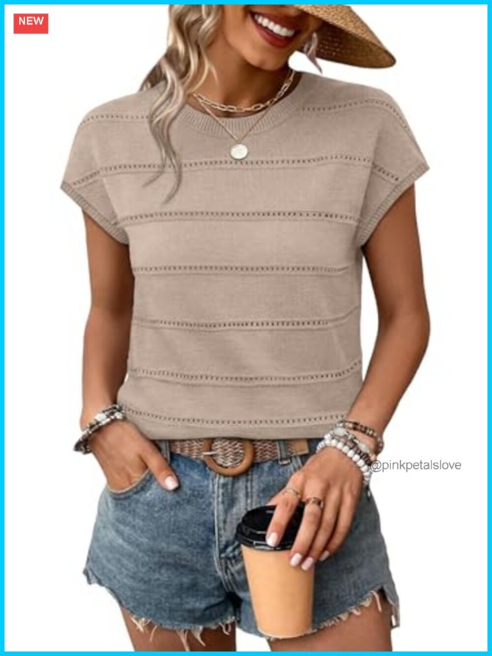 Womens Lightweight Knit Sweater Cap Sleeve Hollow Out Pullover Top